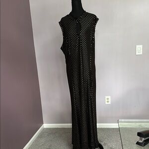 Ashley Stewart Black and Metallic Gold Sleeveless Cocktail Maxi Dress